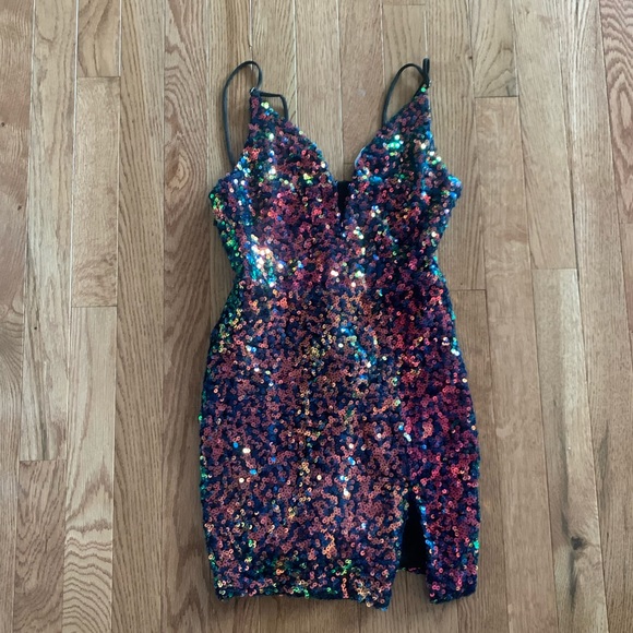 Charlene Multicolored Iridescent Sequin Bodycon Dress - Picture 3 of 6